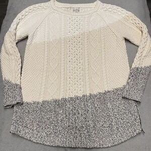 LL Bean Signature Sweater Womens Large Fisherman Cable Knit Tunic Side Zip Heavy